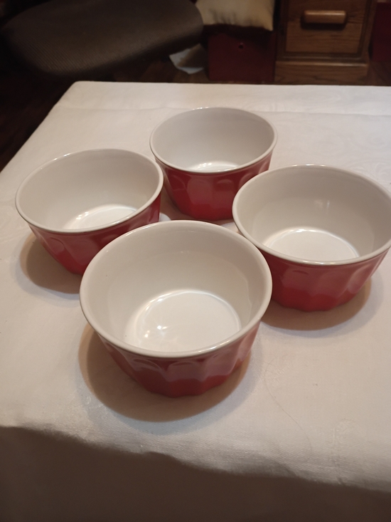 Other - Red Ceramic Ramekins - Set of 4, Glossy White Interior